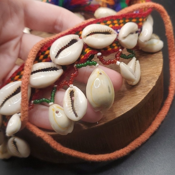 One size adjustable festive tribal‎ cowrie shell afghan crotchet belt overflow